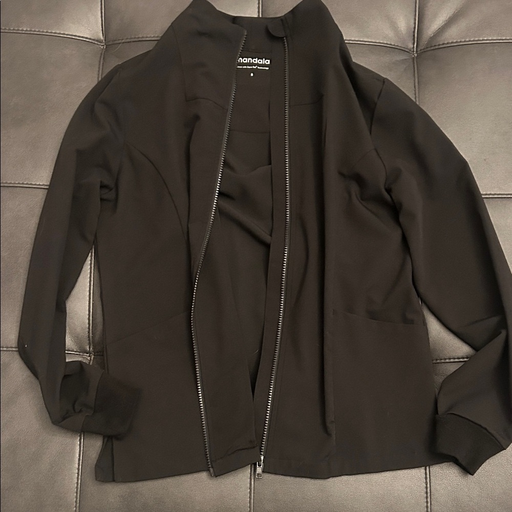 Mandala Black  Zip-Up scrub Jacket